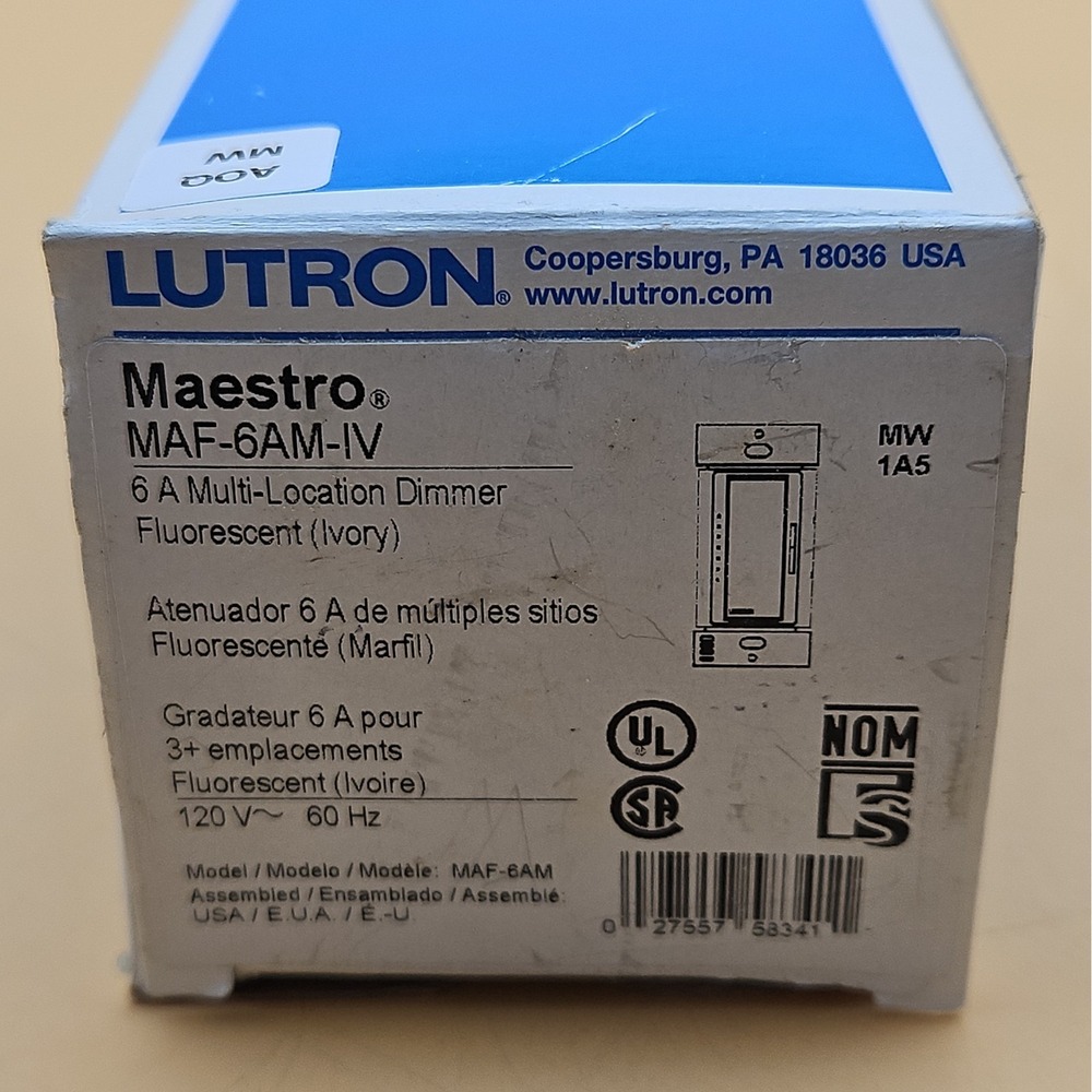 Lutron Maestro MAF-6AM-IV Dimmer Switch Ivory Color New Open Box MAF-6AM